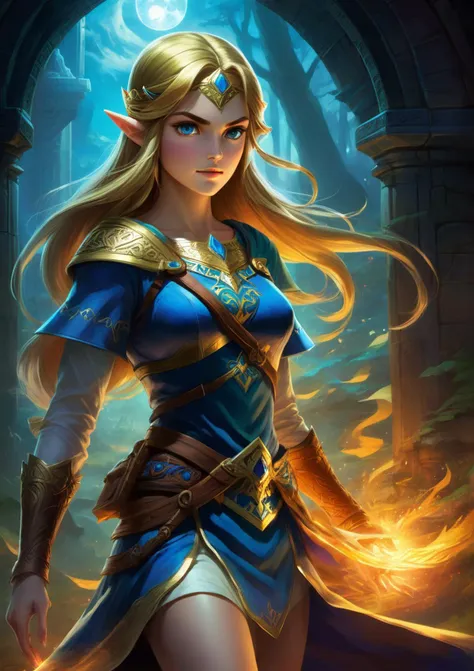 gorgeous mysterious woman, beautiful lighting, composition, framing, LegendZelda style art, Vibrant, fantasy, detailed, epic, heroic, reminiscentThe LegendZelda series,