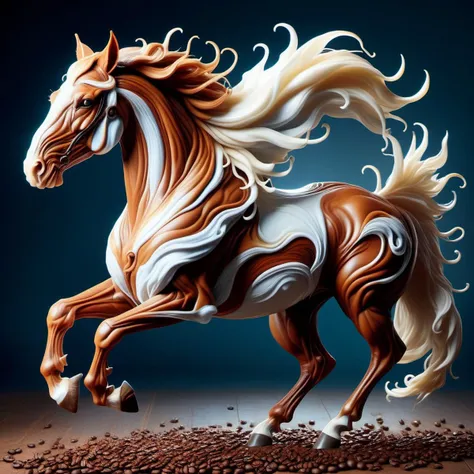 hyper detailed masterpiece, dynamic, awesome quality,cofzee doppelganger, large mythical creature, humanoid upper body, horse lower body, muscular strong physique, human like arms and torso, equine features, hooves, flowing tail, wild untamed mane of hair, , dynamic, running pose, wise and noble, networked, <lora:cofzee:0.7> <lora:DonMC0ff33Ch0c_XL-000006:0.65> DonMC0ff33Ch0c