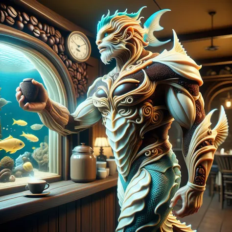hyper detailed masterpiece, dynamic, awesome quality,cofzee merman, upper body of a human and the lower body of a fish, beautiful, alluring, fantasy, abstruse,entertainment centers,autonomous,farming,psionic,original,patient-centric,focused, <lora:cofzee:0.7> <lora:DonMC0ff33Ch0c_XL-000006:0.65> DonMC0ff33Ch0c