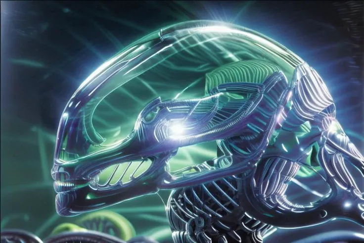 chrome, (((alien xenomorph))) close-up, hnsrdlf, biomechanical, giger, <lora:Giger:0.5> <lora:acid mix:1>