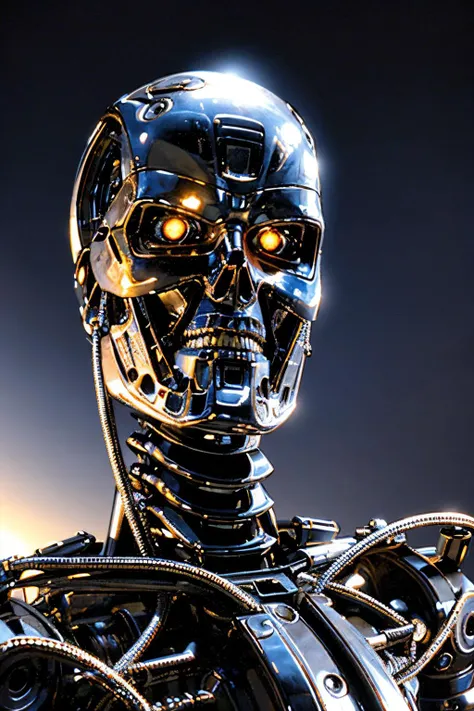 explosions in the background, night sky, (Realisitc:1.5) man terminator (face closeup:1.5), <lora:EdobTerminator_v1.0:0.8>