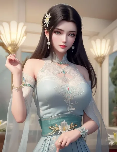 ultra realistic 8k cg, picture-perfect face, flawless, clean, masterpiece, professional artwork, famous artwork, cinematic lighting, cinematic bloom, perfect face, beautiful face, fantasy, dreamlike, unreal, science fiction, beautiful clothes, lace, lace trim, lace-trimmed legwear, (rich:1.4), prestige, luxury, jewelry, diamond, gold, pearl, gem, sapphire, ruby, emerald, intricate detail, delicate pattern, charming, alluring, seductive, erotic, enchanting, hair ornament, necklace, earrings, bracelet, armlet,halo
((,1girl, pov,))(((,lily \(flower\), 1girl, spring_\(season\), solo,looking at viewer, ))) <lora:DA_XiaoXunEr:0.6>
