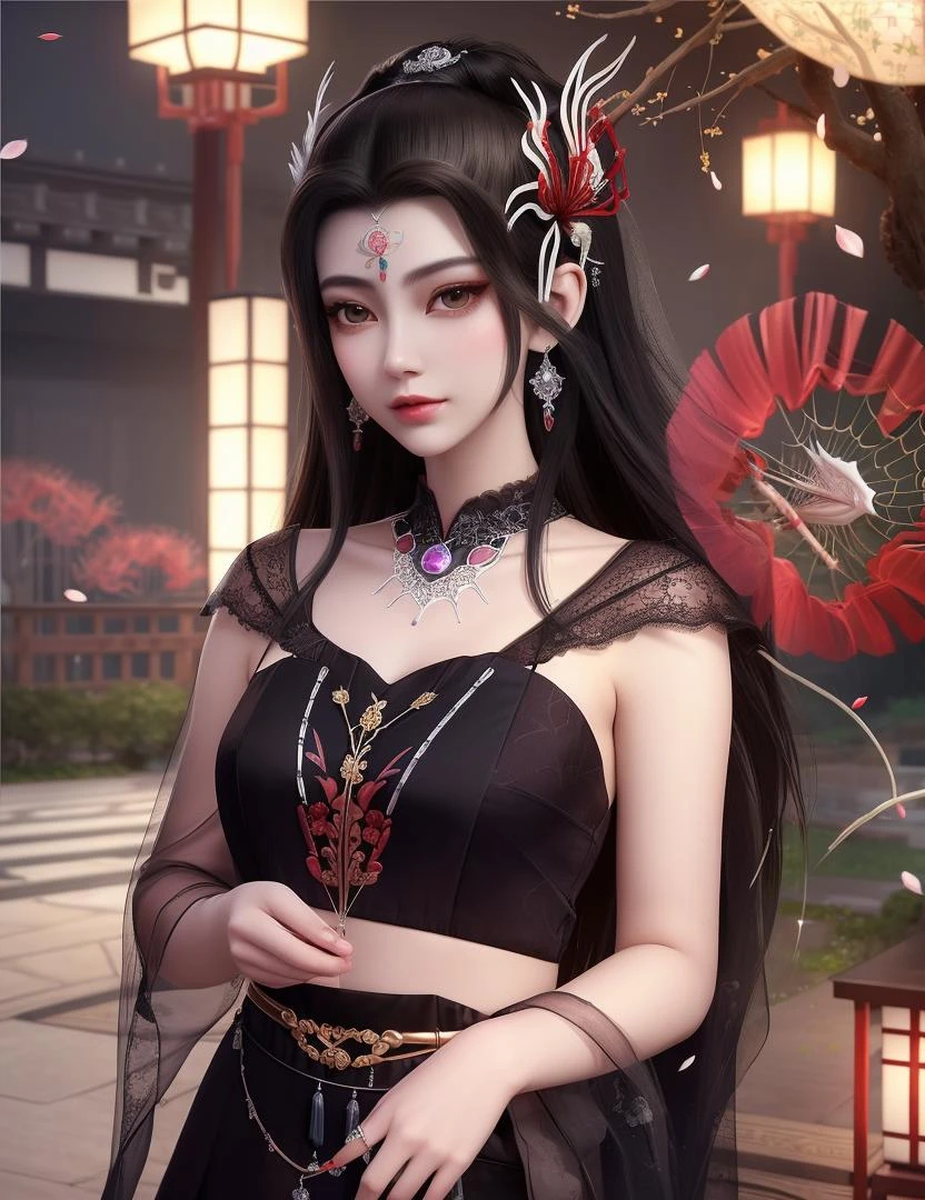 ultra realistic 8k cg, picture-perfect face, flawless, clean, masterpiece, professional artwork, famous artwork, cinematic lighting, cinematic bloom, perfect face, beautiful face, fantasy, dreamlike, unreal, science fiction, beautiful clothes, lace, lace trim, lace-trimmed legwear, (rich:1.4), prestige, luxury, jewelry, diamond, gold, pearl, gem, sapphire, ruby, emerald, intricate detail, delicate pattern, charming, alluring, seductive, erotic, enchanting, hair ornament, necklace, earrings, bracelet, armlet,halo
((,1girl, pov,))(((,spider lily, branch, 1girl, tree, spring_\(season\), solo, petals, black_hair, japanese_clothes,looking at viewer, ))) <lora:DA_GhostLiChangFu:0.6>