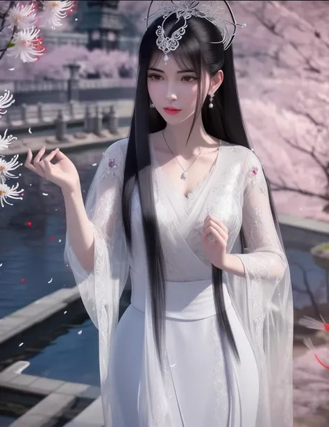ultra realistic 8k cg, picture-perfect face, flawless, clean, masterpiece, professional artwork, famous artwork, cinematic lighting, cinematic bloom, perfect face, beautiful face, fantasy, dreamlike, unreal, science fiction , beautiful clothes, lace, lace trim, lace-trimmed legwear, (rich:1.4), prestige, luxury, jewelry, diamond, gold, pearl, gem, sapphire, ruby, emerald, intricate detail, delicate pattern, charming, alluring, seductive, erotic, enchanting, hair ornament, necklace, earrings, bracelet, armlet,halo
((,1girl, pov,)) (((,1girl, spider lily, architecture, black_hair, cherry_blossoms, solo, long_hair, ))) <lora:DA_QianYiXue:0.6>
