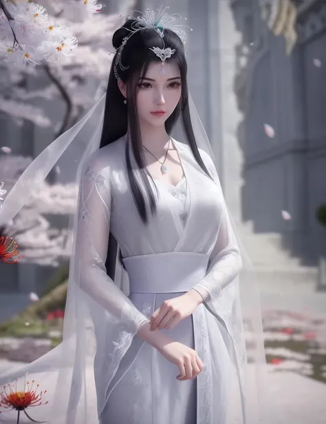 ultra realistic 8k cg, picture-perfect face, flawless, clean, masterpiece, professional artwork, famous artwork, cinematic lighting, cinematic bloom, perfect face, beautiful face, fantasy, dreamlike, unreal, science fiction , beautiful clothes, lace, lace trim, lace-trimmed legwear, (rich:1.4), prestige, luxury, jewelry, diamond, gold, pearl, gem, sapphire, ruby, emerald, intricate detail, delicate pattern, charming, alluring, seductive, erotic, enchanting, hair ornament, necklace, earrings, bracelet, armlet,halo
((,1girl, pov,)) (((,1girl, spider lily, architecture, black_hair, cherry_blossoms, solo, long_hair, ))) <lora:DA_QianYiXue:0.6>