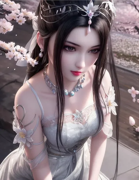 ultra realistic 8k cg, picture-perfect face, flawless, clean, masterpiece, professional artwork, famous artwork, cinematic lighting, cinematic bloom, perfect face, beautiful face, fantasy, dreamlike, unreal, science fiction,   lace, lace trim, lace-trimmed legwear,  (rich:1.4), prestige, luxury, jewelry, diamond, gold, pearl, gem, sapphire, ruby, emerald, intricate detail, delicate pattern, charming, alluring, seductive, erotic, enchanting, hair ornament, necklace, earrings, bracelet, armlet,halo
((,1girl, pov,))  , ((((1girl, solo, ,cherry blossoms,outdoors, ))))<lora:DA_LinQingZhu:0.7>