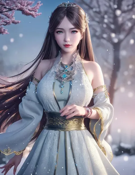 ultra realistic 8k cg, flawless, clean, masterpiece, professional artwork, famous artwork, cinematic lighting, cinematic bloom, perfect face, beautiful face, fantasy, dreamlike, unreal, science fiction, lace, lace trim, lace-trimmed legwear, luxury, jewelry, diamond, gold, pearl, gem, sapphire, ruby, emerald, intricate detail, delicate pattern, charming, alluring, seductive, erotic, enchanting, hair ornament, necklace, earrings, bracelet, armlet,halo,autumn,
((,1girl, pov,best quality, )) , ((((1girl, solo,outdoors, large breasts,,snowflakes, snow, snowing, plum blossoms, ))))
<lora:DA_NingRongRong2.0:0.6>