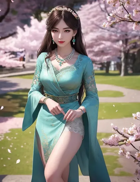 ultra realistic 8k cg, picture-perfect face, flawless, clean, masterpiece, professional artwork, famous artwork, cinematic lighting, cinematic bloom, perfect face, beautiful face, fantasy, dreamlike, unreal, science fiction, lace, lace trim, lace-trimmed legwear, (rich:1.4), prestige, luxury, jewelry, diamond, gold, pearl, gem, sapphire, ruby, emerald, intricate detail, delicate pattern, charming, alluring, seductive, erotic, enchanting, hair ornament, necklace, earrings, bracelet, armlet,halo
((,1girl, pov,)) , ((((1girl, solo, ,cherry blossoms,outdoors, ))))<lora:DA_NingRongRong:0.6>