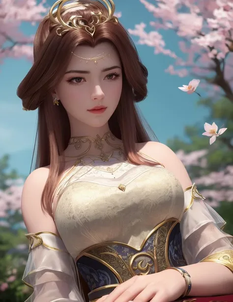 ultra realistic 8k cg, flawless, clean, masterpiece, professional artwork, famous artwork, cinematic lighting, cinematic bloom, perfect face, beautiful face, fantasy, dreamlike, unreal, science fiction,   lace, lace trim, lace-trimmed legwear, luxury, jewelry, diamond, gold, pearl, gem, sapphire, ruby, emerald, intricate detail, delicate pattern, charming, alluring, seductive, erotic, enchanting, hair ornament, necklace, earrings, bracelet, armlet,halo,autumn,
(,1girl, pov,best quality, )  , (,1girl,  solo, large breasts, looking at viewer,  cherry blossoms,     ) <lora:DA_SuLingYun:0.6>