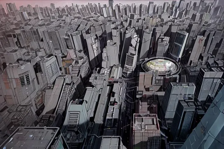 aerial view, futuristic Bogot, cyberpunk, tech <lora:NEOTOKIO_V0.01:0.9>