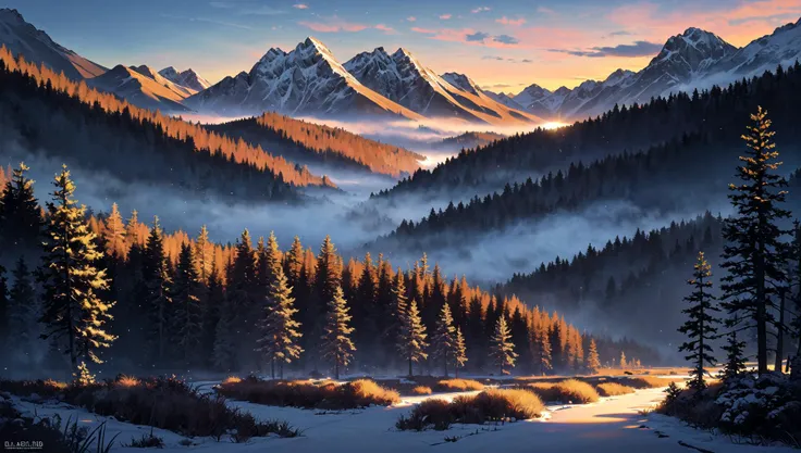 ((masterpiece:1.4,best quality)), cloud, outdoors
(mountains), spring glade, scenery, sky, winter, (cabin:1.2), tree,
(early morning:1.4),morning red, high detail, abundant, 8k, high detail, wallpaper,