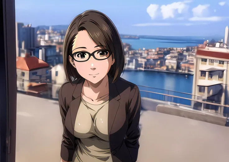 (masterpiece, best quality, intricate details, ultra details, ultra quality, highres, best shadow, best illumination, 4k)<lora:KasenTosu:0.7><lora:Eyes:0.6>, KasenTosu, full body shot, dynamic pose, small , detailed face:1, brown eyes, glasses, city background, detailed background, warm lighting, colorful
