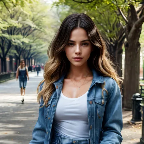 (New York Central Park, SFW, stylish jumpsuit, denim jacket, sneakers, energetic pose, walking along tree-lined paths, late morning:1.35) Instagram_Influencer_88_By_Stable_Yogi
Faceshot_By_stable_yogi
<lora:Detail Blaster By Stable Yogi:0.5>
(center_parted_long_wavy_blonde_hair)