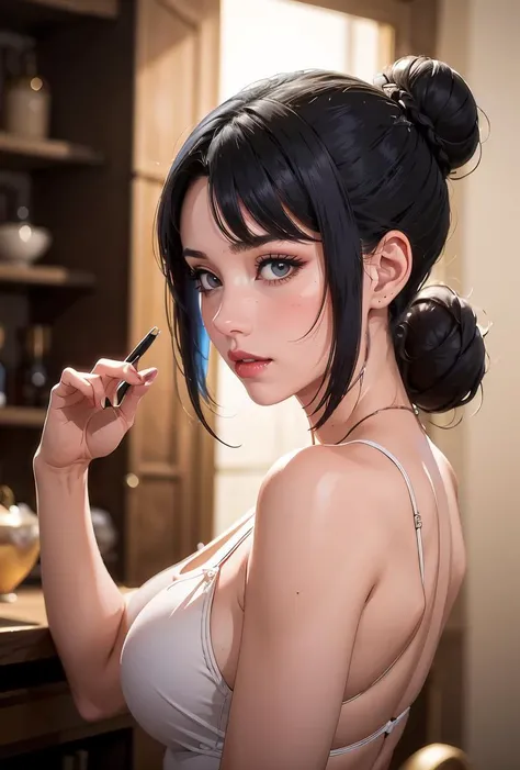 (NSFW),(realistic:1.3), in detail, quality, rembrandt lighting, (table top:1.2), (realistic:1.2), (최고의 quality), (detailed skin:1.3), (intricate details), dramatic, ray tracing, Break one woman., Korean-Japanese mixed-race woman, smiling,(black hair 1.4), twintail hair, Twin Loop Hair, split bangs, ihighlight 21 years old, medium chest, earring, jirai fashion, short dress, wrinkle, race, Bow ribbon, break (seoul 거리에서, seoul, sunny day), break