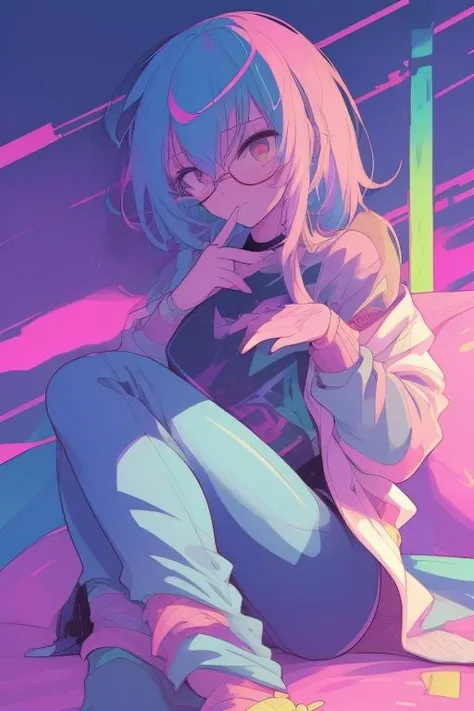 full body portrait, sneaker, jeans, longsleeve sweater,
Masterpiece, high quality, best quality, highres,
<lora:PE Neon Pastel Anime Style 1.5:0.8> PENeonPastel, anime, vibrant colors, pastel color, neon color