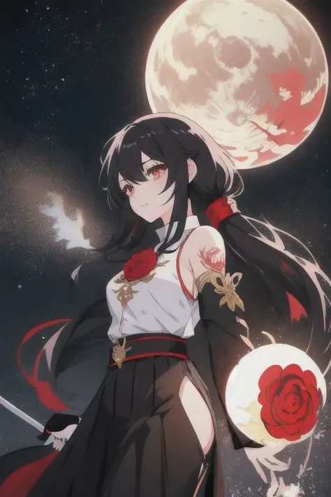 animemanga girlLong black hairwhiteskirtred rose, Tattooed with, Delicate and beautiful eyes, guweiz, guweiz on pixiv artstation, detailed digital anime art, Beautiful anime girls, guweiz on artstation pixiv, Anime style 4k, Guys, a beautiful anime portrait, detailed portrait of an anime girl, detailed anime art, beautiful anime woman