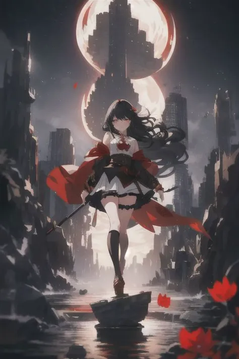 animemanga girlLong black hairwhiteskirtred rose, Tattooed with, Delicate and beautiful eyes, guweiz, guweiz on pixiv artstation, detailed digital anime art, Beautiful anime girls, guweiz on artstation pixiv, Anime style 4k, Guys, a beautiful anime portrait, detailed portrait of an anime girl, detailed anime art, beautiful anime woman