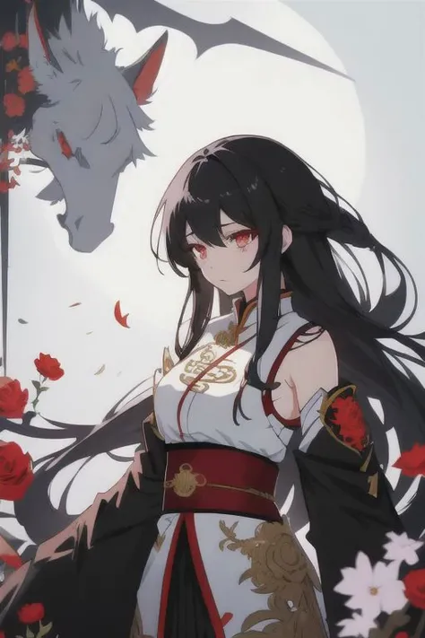 animemanga girlLong black hairwhiteskirtred rose, Tattooed with, Delicate and beautiful eyes, guweiz, guweiz on pixiv artstation, detailed digital anime art, Beautiful anime girls, guweiz on artstation pixiv, Anime style 4k, Guys, a beautiful anime portrait, detailed portrait of an anime girl, detailed anime art, beautiful anime woman