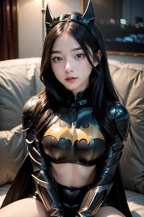 (masterpiece), best quality, perfect face, 1girl, batman armor suit,