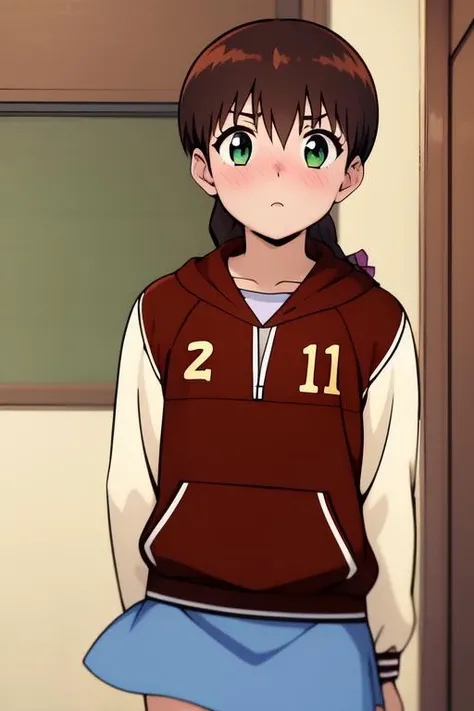 <lora:Miyanoshita_Satsuki:1>, MiyanoshitaSatsuki, 1girl, solo, braid, green eyes, skirt, brown hair, single braid, long hair, hood, hoodie, blush, room,
masterpiece, high quality, very_high_resolution, large_filesize, full color,