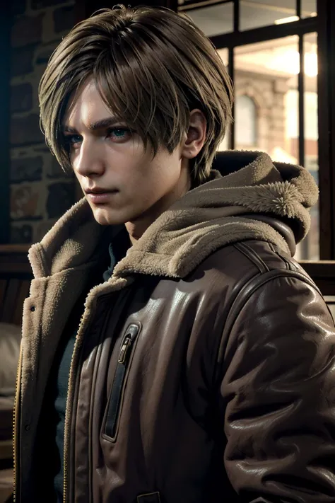 ((ultra detailed, masterpiece, best quality))
<lora:RE4Leon:0.8>
RE4Leon, solo, brown hair, green eyes, jacket, male focus, realistic