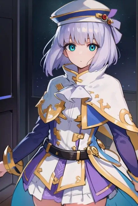 sthesiaawar, <lora:sthesiaawar-lora-nochekaiser:1>,
(sthesia awar:1.5), long hair, (green eyes:1.5), white hair, gradient hair, bangs, blunt bangs, sidelocks, purple hair,
BREAK thighhighs, long sleeves, hat, dress, belt, black thighhighs, zettai ryouiki, ascot, capelet,
BREAK looking at viewer, upper body, full body, cowboy shot,
BREAK indoors,
BREAK <lyco:GoodHands-beta2:1>, (masterpiece:1.2), best quality, high resolution, unity 8k wallpaper, (illustration:0.8), (beautiful detailed eyes:1.6), extremely detailed face, perfect lighting, extremely detailed CG, (perfect hands, perfect anatomy),