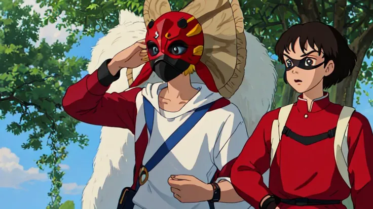 <lora:ghibli_style_offset:0.8> ghibli style, masterpiece, 1 boy wearing a mask, mask, <lora:masks_1-000001:0.6>