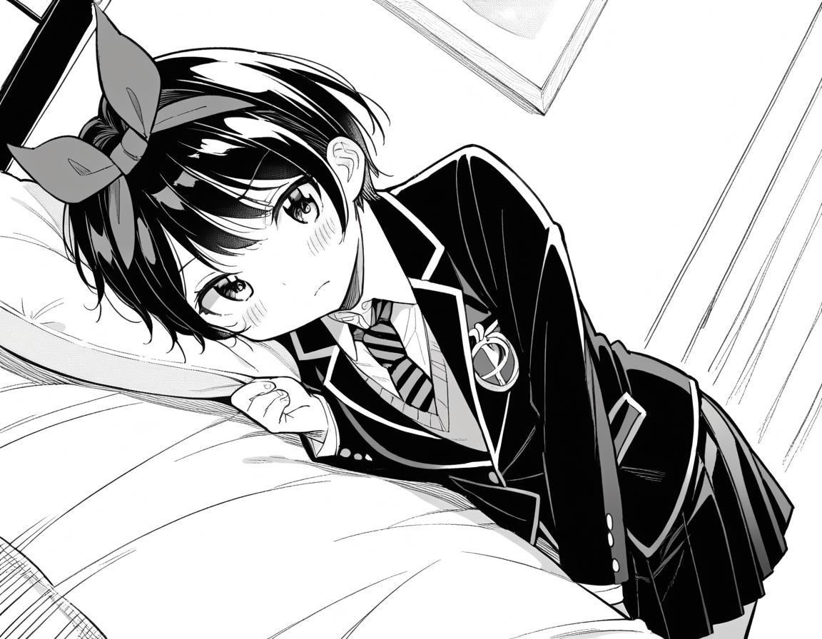 Anime girl laying on a bed with her head on her pillow - SeaArt AI