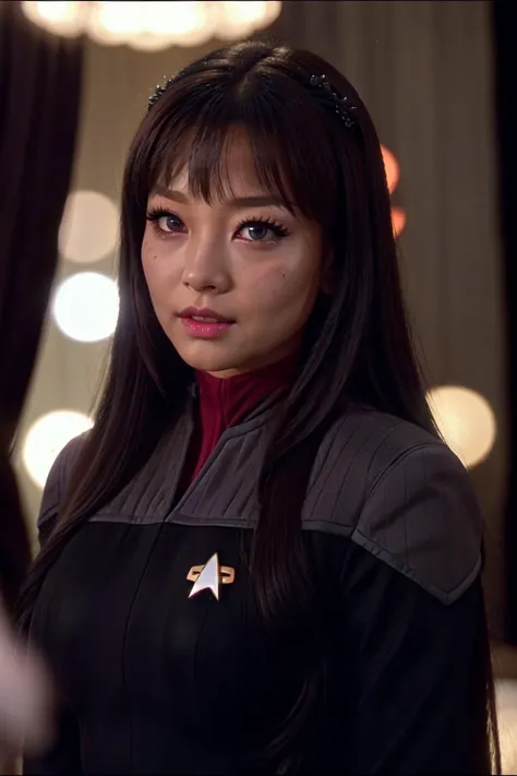 (ds9st command:1.3),black sleeves<lora:Ds9Divi:0.8>
full breasts, best quality, ultra high res, (photorealistic:1.4), 1girl, ((fully body)), makeup cute, (kpop idol), (aegyo sal:1), (((long_hair:1))), ((puffy eyes)), looking at viewer, facing front, ((crying)), tears,fcDetailPortrait, (devious look:1.2), satisfied,