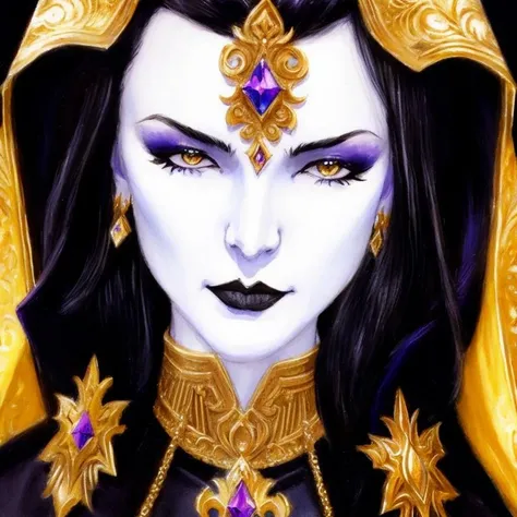 <lora:HOMM5_portrait_v1:0.8> HOMM5 portrait, female undead, woman, black hair, black hooded dress, white fur, gold pendant, concept art, (colored pencil art:0.8), fantasy