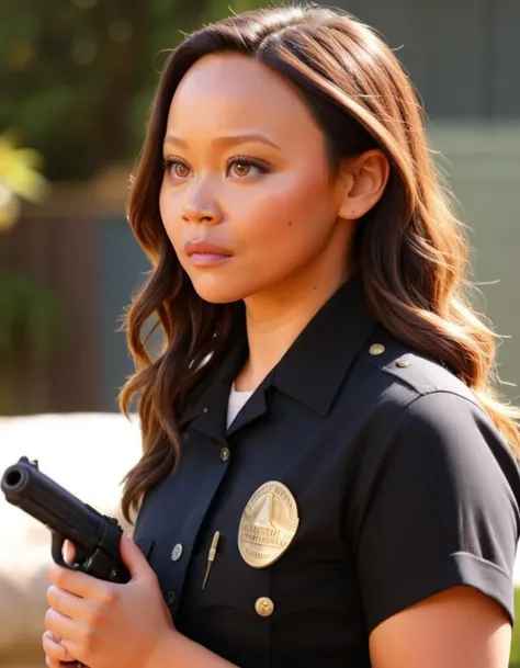 profile photo of melissaoneil woman, holding a gun <lora:melissa_oneil_sdxl:0.9>