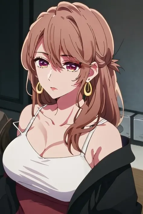 <lora:AkaneDG:1>, 1girl, solo, breasts, long hair, skirt, cleavage, shirt, short sleeves, pleated skirt, red skirt, white shirt, cowboy shot, collared shirt, closed mouth, looking at viewer, collarbone, messy hair, breast pocket, large breasts, hair between eyes, classroom, upper body,