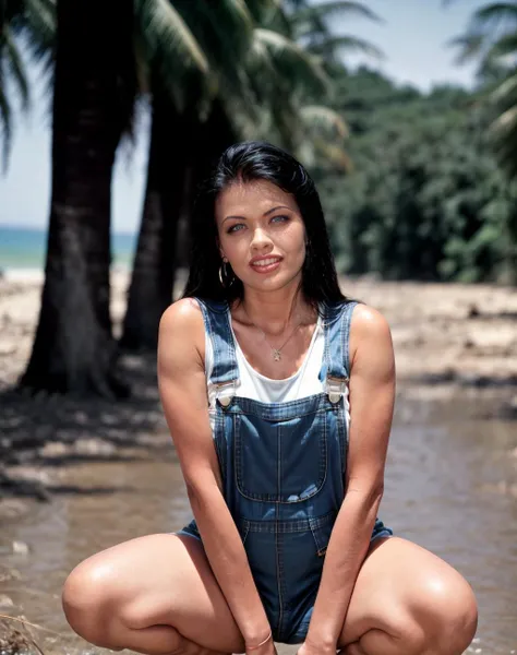 Beautiful Indigenous Woman, Indigenous tattoos, appearance of 40 years, rosto muito detalhado, rosto atraente, rosto perfeito, corpo definido, corpo torneado, corpo perfeito, totalmente nua, seios aparentes, sensual position, apparent glutes, 4 position, sensualidade, fundo de cachoeira.