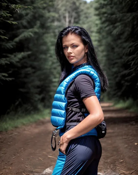 cinematic photo <lora:quiron_TaniaRussof_v7_Lora:1> TaniaRussof woman,, realistic, a woman Paragliding wearing Vest and Capri pants: Cropped pants that typically end above the ankle., . 35mm photograph, film, bokeh, professional, 4k, highly detailed, skin pores, perfect iris, perfect eyes, serious, portrait, linkedin, grey background,
