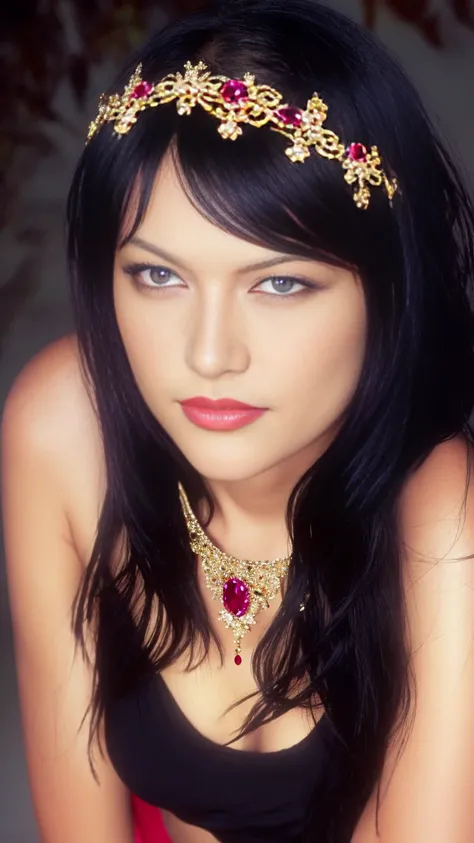 photorealistic, award winning photo of sexy woman, quiron_TaniaRussof_vHard, blue eyes, black hair, smile, czech supermodel, Realistic, complex jelly silk dress, (wearing (jewelled headdress ( diamond, ruby, sapphire, gemstones) and necklace)), (long gradient from gold to purple hair, hair blowing in the wind), (good anatomy:1.2), Feminine Expressions, (erotic, sexy, horny), orgasm face, studio light, dark studio, indoor , cinematic, well rendered, concept, on top of a Gothic style building, midnight, moon, beautiful Gothic style street background, dark sky, stars,
(dynamic pose), butterfly legs, open legs, wide hips, windblown hair, swirly bokeh, sharp focus, vibrant, film still, <lora:epiNoiseoffset_v2:0.7>, <lora:quiron_TaniaRussof_vHard:1>