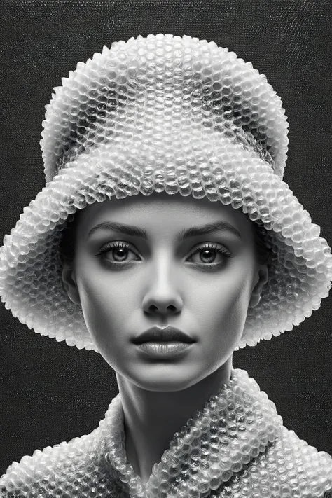 ral-bubblewrap,<lora:ral-bubblewrap:1>,art by escher,<lora:Escher_SDXL:1>,
portrait of a woman with a hat on her head,An optical paradox:1.2 unfolds as fish:1.1 swim in an eternal waterfall:1.2,their scales reflecting the intricacies of tessellation:1.1,a nod to the artist's obsession:1.2,