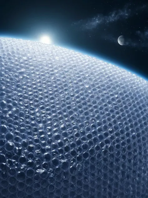 (masterpiece:1.2), best quality, a (photo from space of planet Earth in covered with ral-bubblewrap:1.5), in the distance the moon can be seen, the sky has scattered stars <lora:ral-bubblewrap:1>,