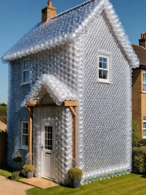 (masterpiece:1.2), best quality, (British detatched house:1.5) covered from top to bottom with ral-bubblewrap <lora:ral-bubblewrap:1>,