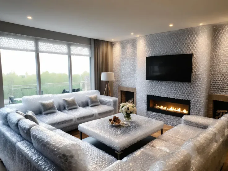 (masterpiece:1.2), best quality, a high-end living room with sofa, chairs, fireplace, TV, coffee table all completed covered by ral-bubblewrap:1.), <lora:ral-bubblewrap:1>, <lora:add-detail-xl:1.5>