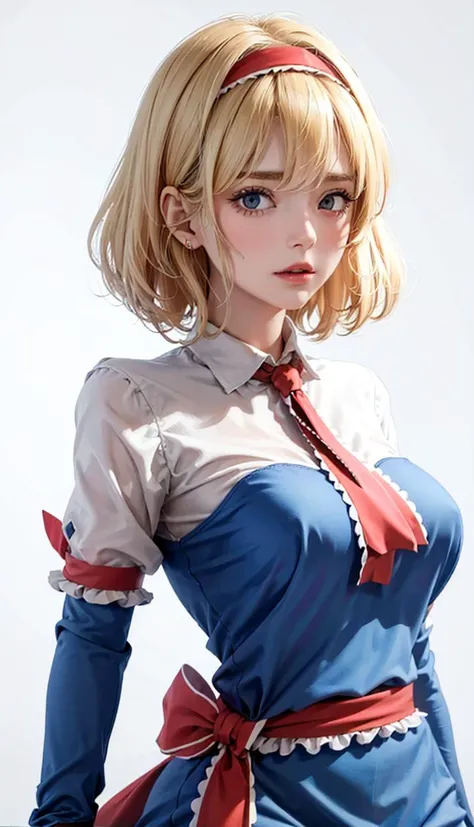 (masterpiece, best quality, cinematic, photorealistic, ultra-detailed), (1girl, Android 18), (wide shot, from the front:1.4), (wearing a blue denim vest and skirt, with the Red Ribbon logo on the back of the vest, with dark blue tights:1.5), (wearing a black shirt that has white and black striped long sleeves), (short blonde hair:1.2), perfect hands, perfect face, (wide hips, long round legs, sexy legs, round ass), (large cleavage, massive natural tits), (dark brown eyes, soft and shimmery eyeshadows, detailed pupils, defined eyelashes), (blushing, slightly parted lips, nude lips:1.2), (gradient background:1.3), (sitting with legs spread widely)