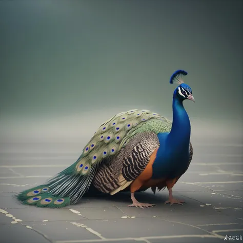 score_9, score_8_up, score_7_up, <lora:PeacockPonyXL:1>, peacock, feral, animal, tail feathers, detailed background, tail on ground