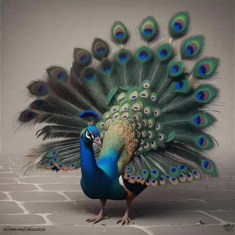 score_9, score_8_up, score_7_up, <lora:PeacockPonyXL:1>, peacock, feral, animal, tail feathers, detailed background, tail feathers spread