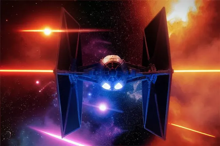 analog gloomy aerial photo of a (Tie Fighter, <lora:t13f1ght3r:1>), ((nighttime)), (flying in a space battle), outer space, planet orbit, (explosions in the background), (lasers), High Detail, Sharp focus, (photorealism), realistic, best quality, 8k, award winning, dramatic lighting, epic, cinematic, masterpiece, rim light, (action movie), war, depth of field, dutch angle,