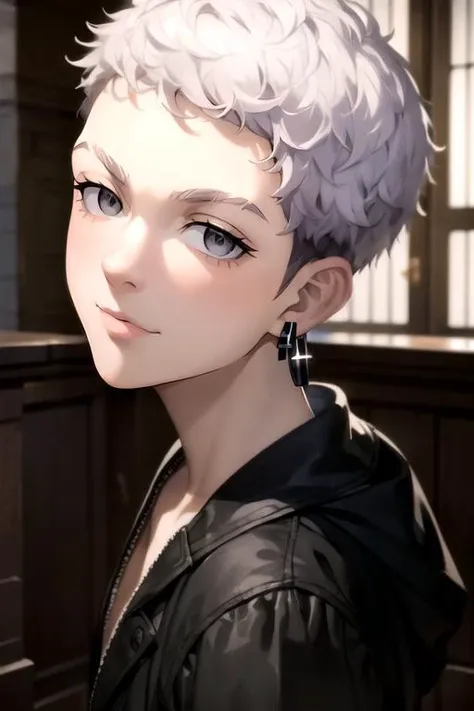 photorealistic, (4k), depth of field, (Masterpiece), (realistic skin texture), extremely detailed, intricate, hyper detailed, high resolution, professional photography, , depth of field, sharp detail, best quality, looking at viewer, 1boy, solo, male focus, <lora:takashi_mitsuya:1>, takashi_mitsuya, grey hair, grey eyes, short hair, jewelry, , t-shirt, scally cap, dieselpunk, Blu-ray