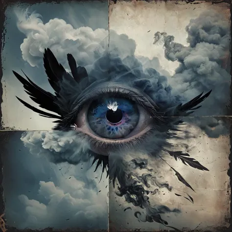 <lora:artfully4QUAD_SDXL_V1:1>, art4quad, raven, eye, smoke, cloud