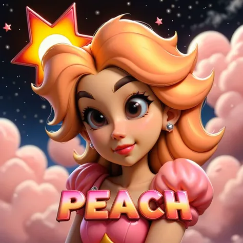 ((<lora:Harrlogos_v2.0:1>)),(((("peach" text logo:1.2)))),pink,metallic,cute,adult,(samdoesart princess peach:1.1),clouds,sun,stars,(evil smile:0.7),(glossy skin:0.5),<lora:samdoesart:1>,