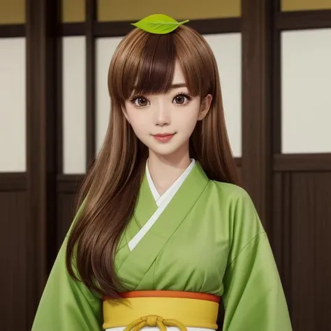 ((Full-Body Shot)),<lora:Mameda V1:0.7> Daikokutei Mameda, brown hair, (brown eyes), long hair, pale skin, two-tone hair, (green leaf on head), green kimono,
Masterpiece, Best quality, beautiful, ((half body)), Human, looking at viewer, crisp, clear, Digital painting, oil painting, best quality, detailed hair, detailed background, detailed body, detailed eyes, full body, cute, smile, medium breast, round breast, perfect body, 1girl, solo, hands, (white tabi, white obijime, yellow obi, zouri, han'eri, red obiage,)
east asian architecture, japanese clothes,
ultra high resolution, raw photo, deep shadow, low key, natural light,
<lora:Furtastic_Detailer:0.5> <lora:hairdetailer:0.5>