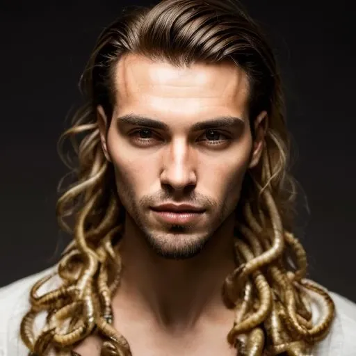 portrait of a handsome man, (w0rm-like hair) <lora:w0rm-000040:1>