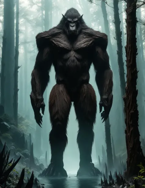 DonMB14ckR0ck black rock, elf, cryptid large humanoid ape-like creature, brown fur, stands upright, , elusive, mysterious, forest-dwelling , <lora:DonMB14ckR0ck-000006:0.7>