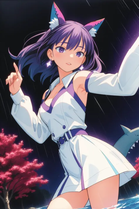 1girl, (figurativism art stylized by Keith Mallett:0.8) , artistic 3D Rendering, highly detailed, wide angle of a Heavenly [Monstrous|Detestable] ([Puffin:Shark:3]:1.3) , Graceful Villa in background, electric purple woods and Capricornus constellation in background, Raining, shallow depth of field, ultrafine detailed, Light, Cutester Art, volumetric lighting, Low shutter, Ektachrome, Complex background, rainbow swirl, highly detailed, Flickr